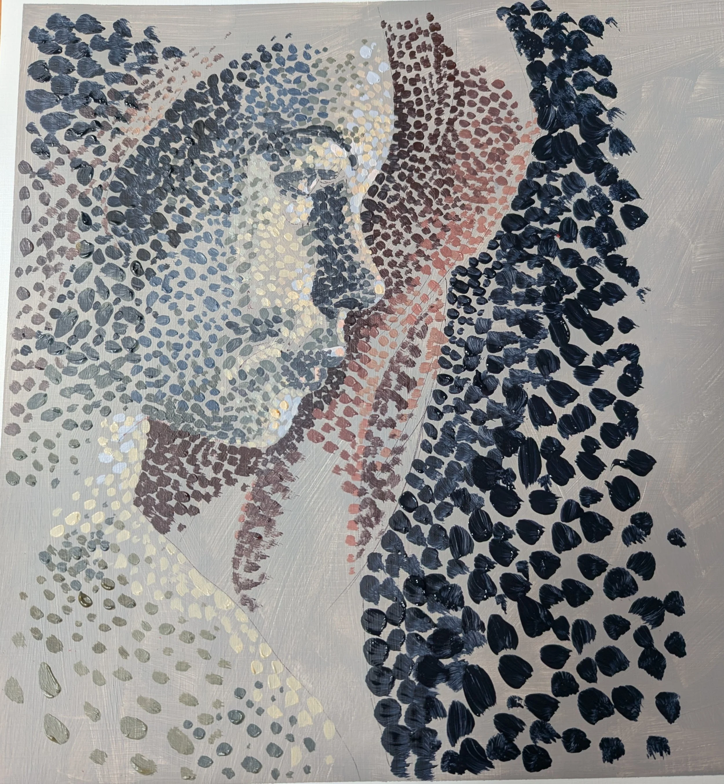 Face based on Zorn colour palette and Seurat pointillist style