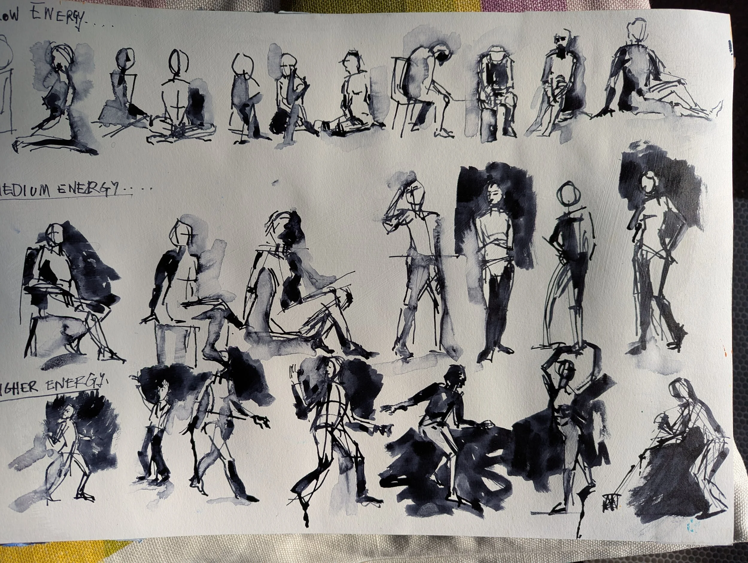 Figures in movement; static/dynamic, ink