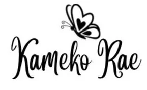 Stylized text saying 'Kameko Rae' with a butterfly logo above the text