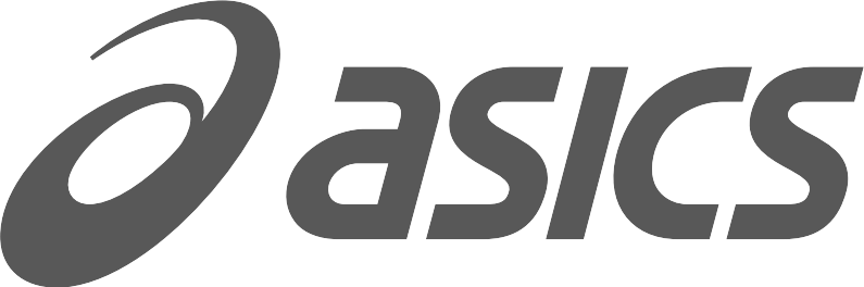 ASICS logo in black and gray.