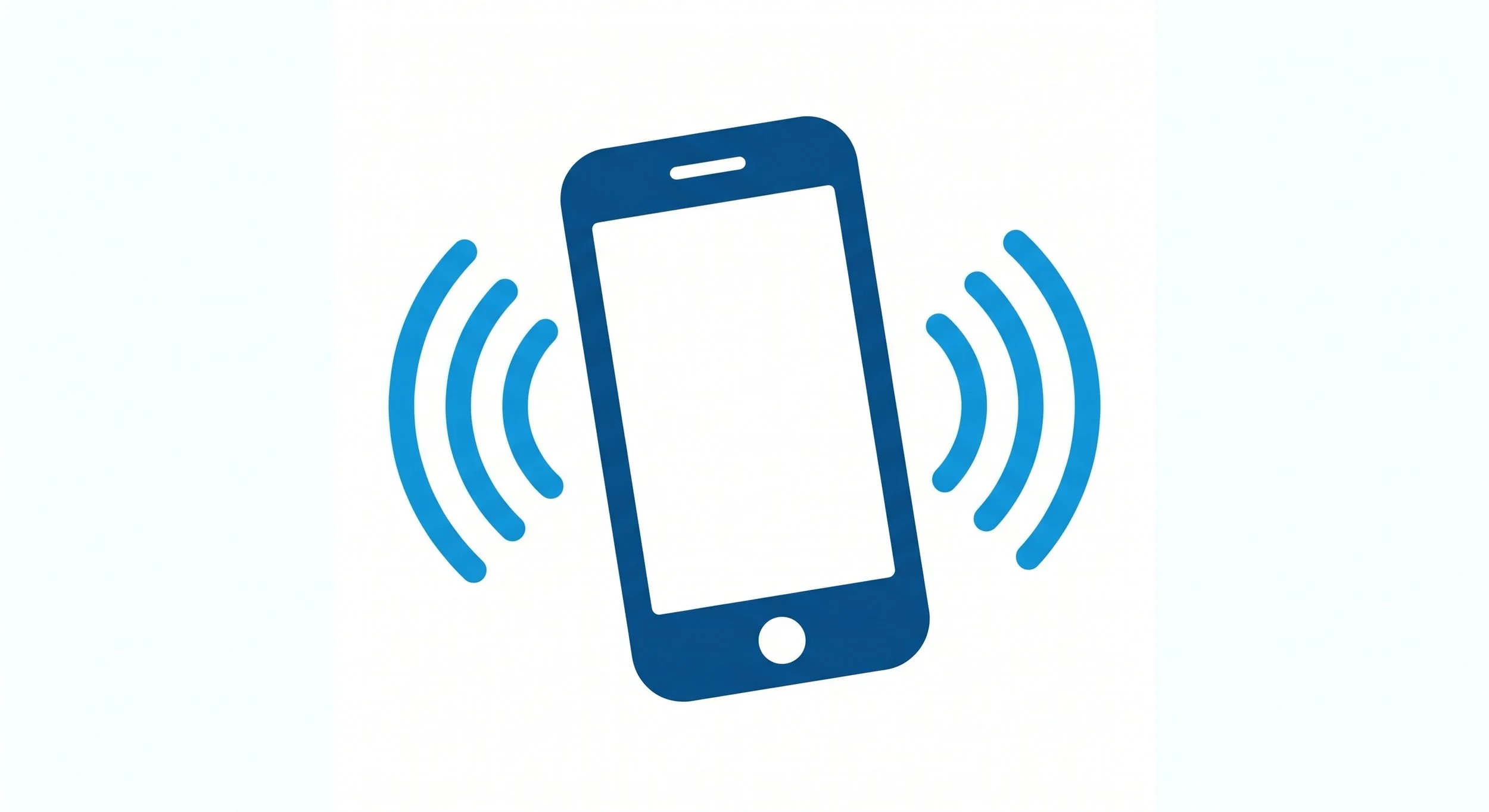 Icon of a smartphone with surrounding signal waves.