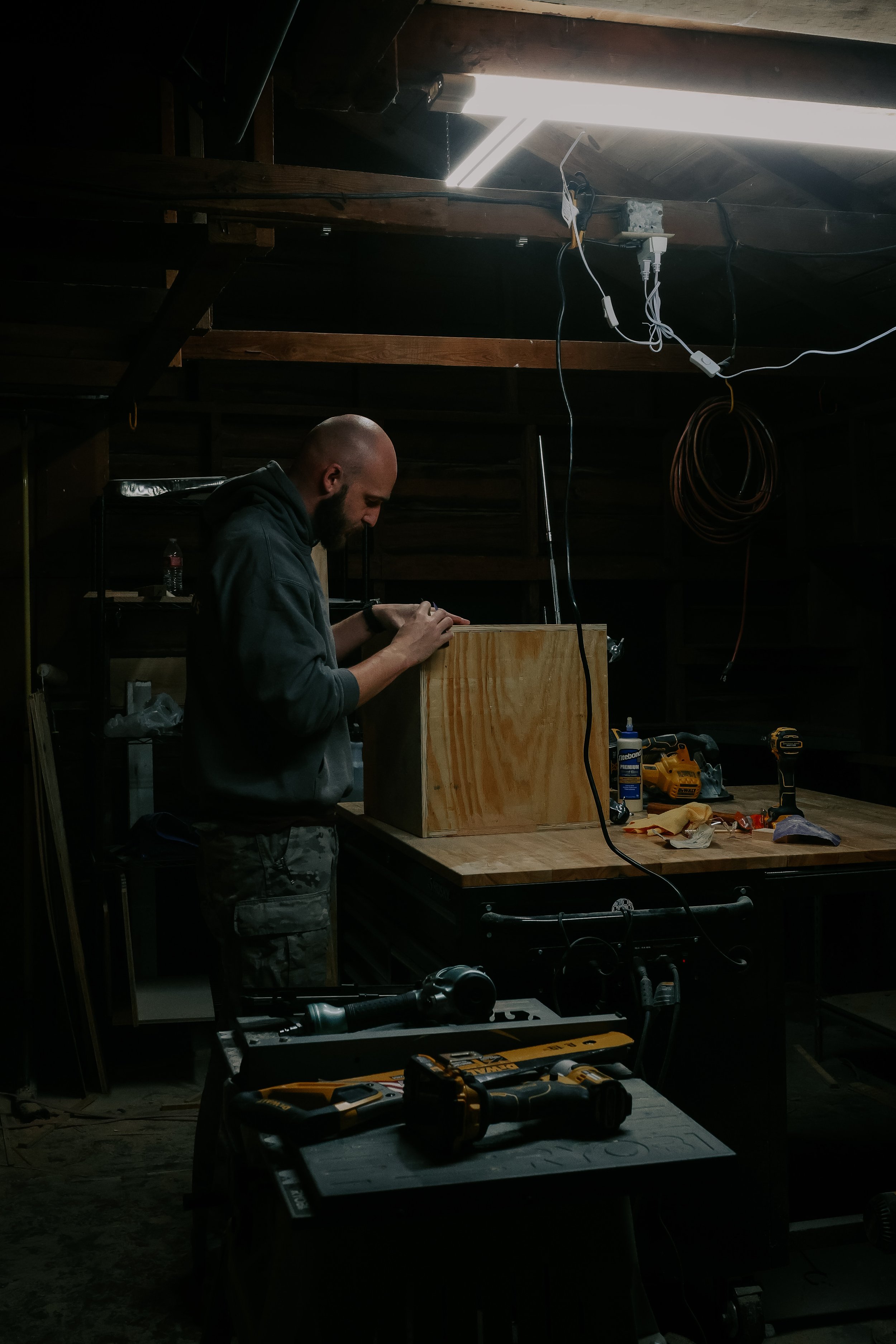 Trevor working in the shop at Hushcraft, working on building a set piece for a local theater.