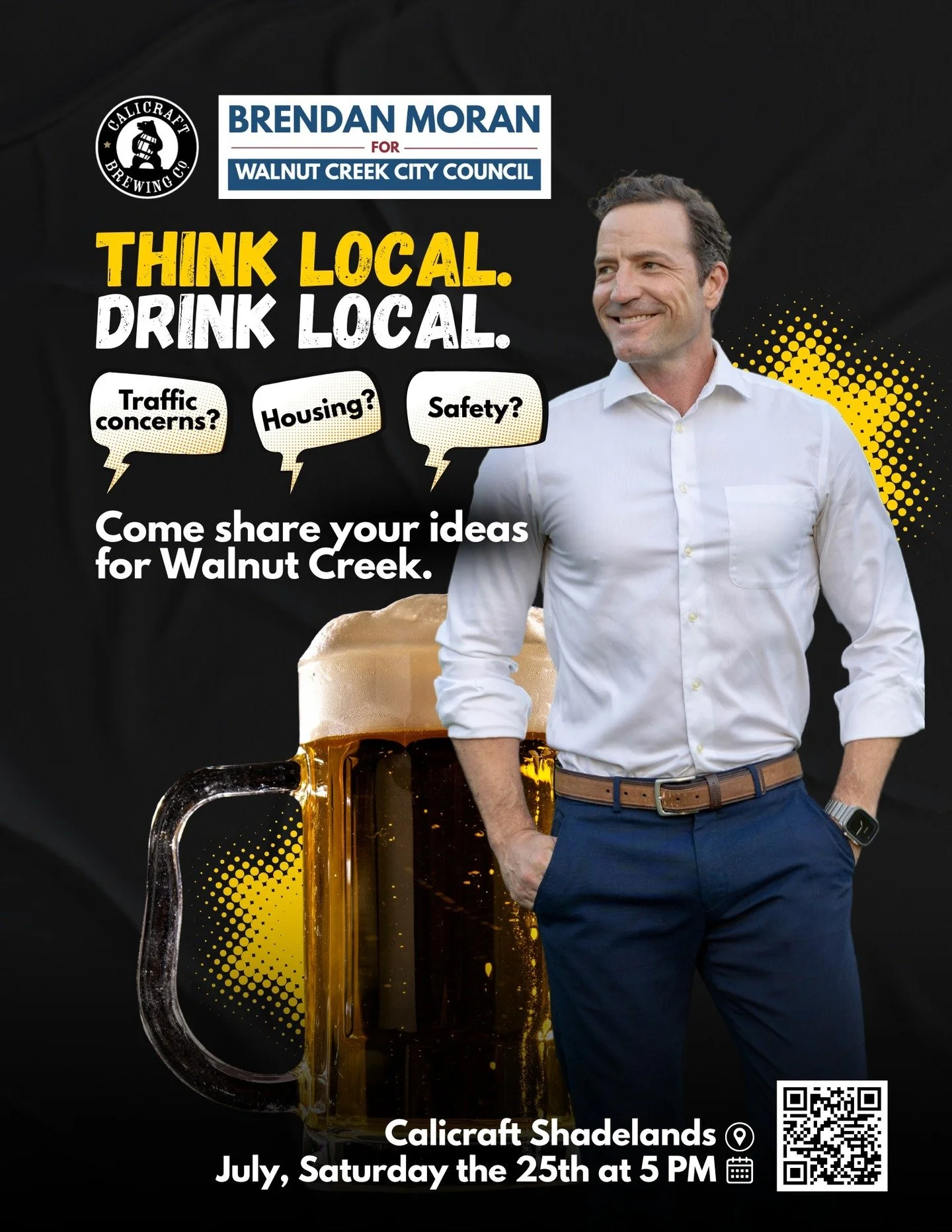 Let&rsquo;s talk Walnut Creek over a local beer. 🍻

Join me at 5 pm Saturday, July 25 at Calicraft in Shadelands.

Come tell me what you love about Walnut Creek, what you think needs fixing, and what you want the next City Council to focus on.

No l
