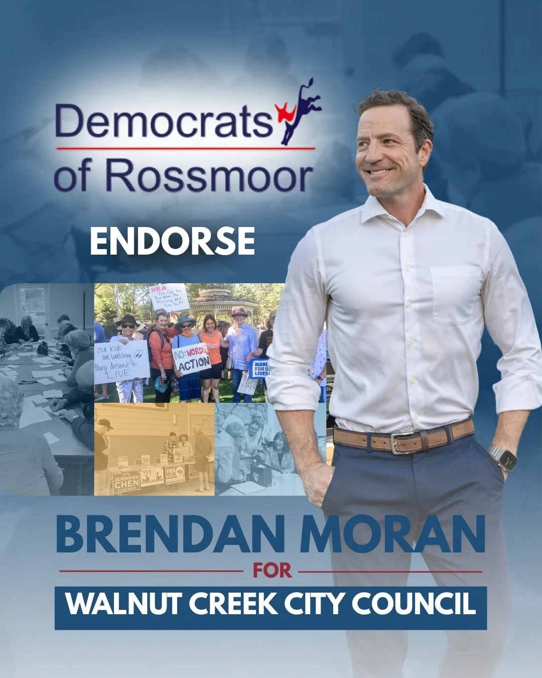 Really grateful to have the endorsement of the Democrats of Rossmoor.

I&rsquo;ve enjoyed getting to know more Rossmoor residents, hearing what&rsquo;s on their minds, and talking about where Walnut Creek is headed over the next few years.

Thank you