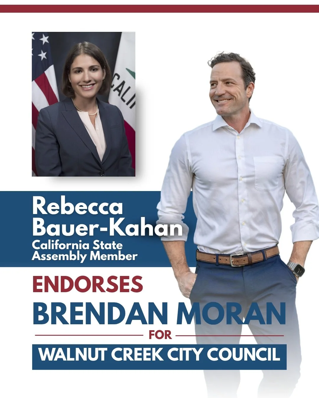 I&rsquo;m honored to have the endorsement of Assemblymember Rebecca Bauer-Kahan. Rebecca has been a strong, effective advocate for our region, and I&rsquo;m grateful to have her support in this race.