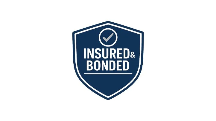 Blue shield emblem with a checkmark and the words "Insured & Bonded" in white text.