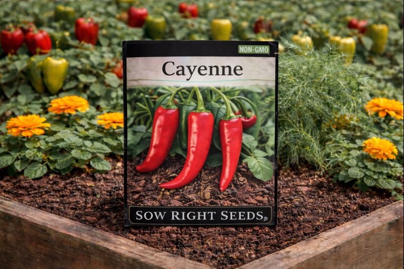 Cayenne Pepper 
A traditional hot pepper perfect for drying and seasoning. 