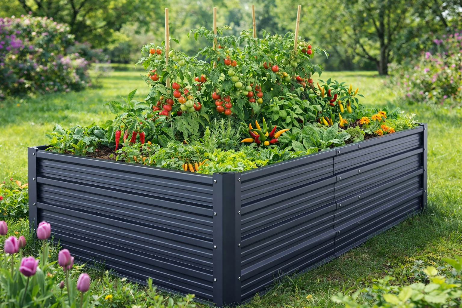 Wood-Look / Decorative Metal Beds 

A durable raised bed option that blends seamlessly into the garden while supporting vegetables, herbs, and flowers.   