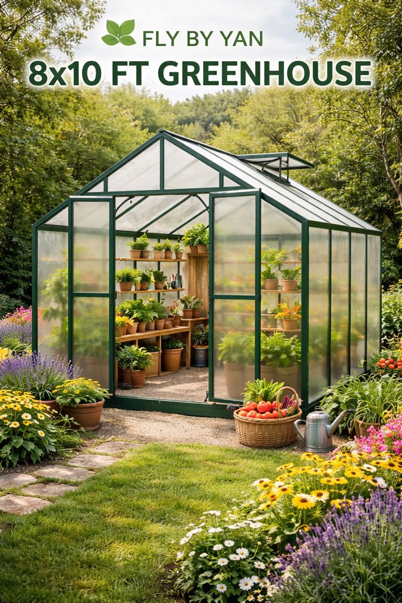 Fly by Yan 8×10 Greenhouse 
Outdoor greenhouses for year-round gardening. Protect and grow vegetables, herbs, and flowers easily.