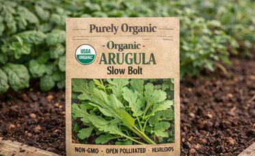 Purely Organic Arugula Seeds – Slow Bolt - Peppery, fresh, and fast-growing, our Slow Bolt Arugula Seeds are perfect for salads and spring planting. USDA Organic, Non-GMO, heirloom, and open-pollinated for pure, vigorous growth from USA-origin seed.