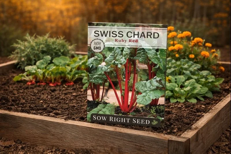 Sow Right Ruby Red Swiss chard is a cold-tolerant heirloom variety known for its bold red stalks and nutritious leaves. Well suited for fall and winter gardening, it thrives in raised beds and cooler temperatures, providing reliable harvests long aft