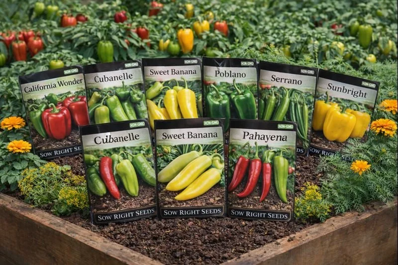 Sow Right Seeds Hot & Sweet Pepper Collection 
Eight non-GMO heirloom pepper varieties for raised beds, containers, and home gardens. 