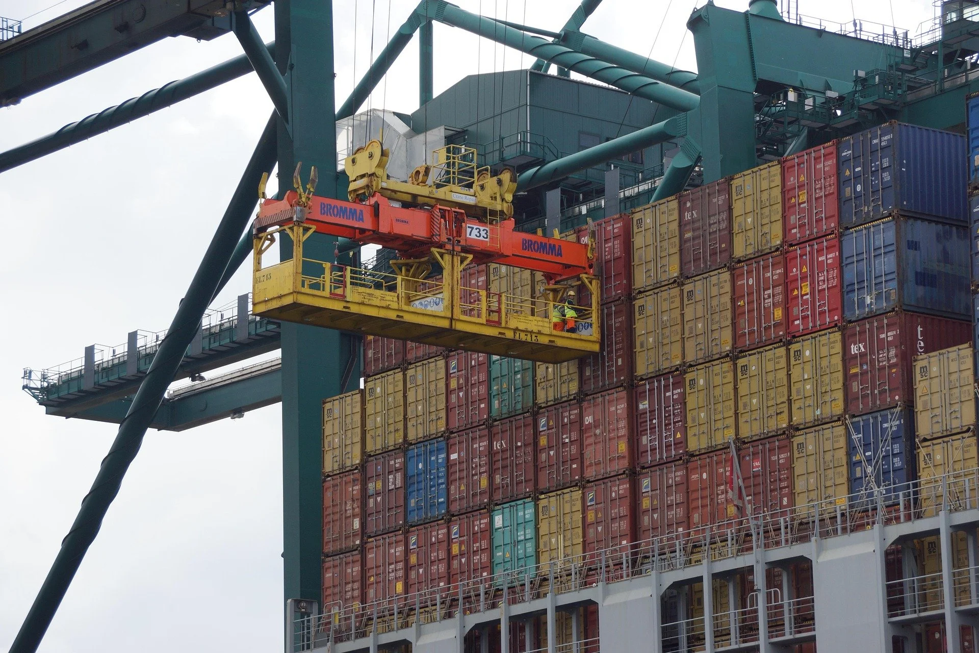 product containers being loaded at a shipping terminal