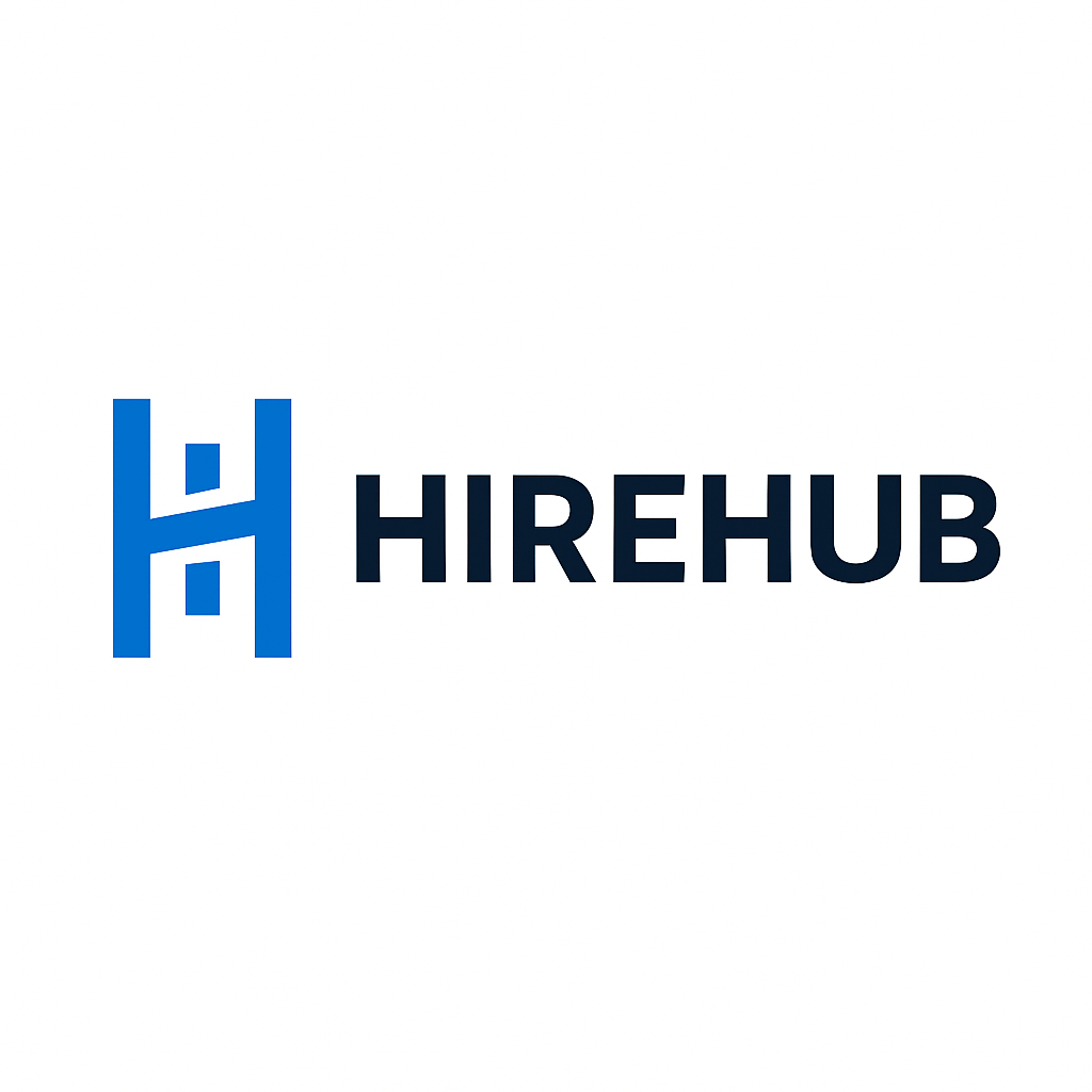 HIREHUB logo with a stylized blue letter H and the company name in black next to it.