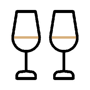 Two champagne glasses filled with a small amount of champagne