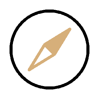 A beige circle inside a black-outlined larger square with a beige background.