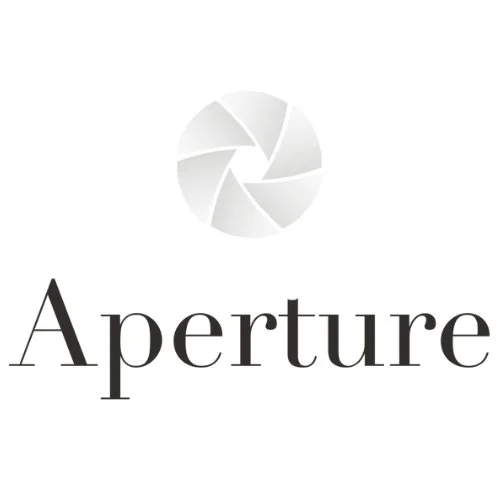 A logo with a geometric camera aperture icon above the word "Aperture" in serif font.