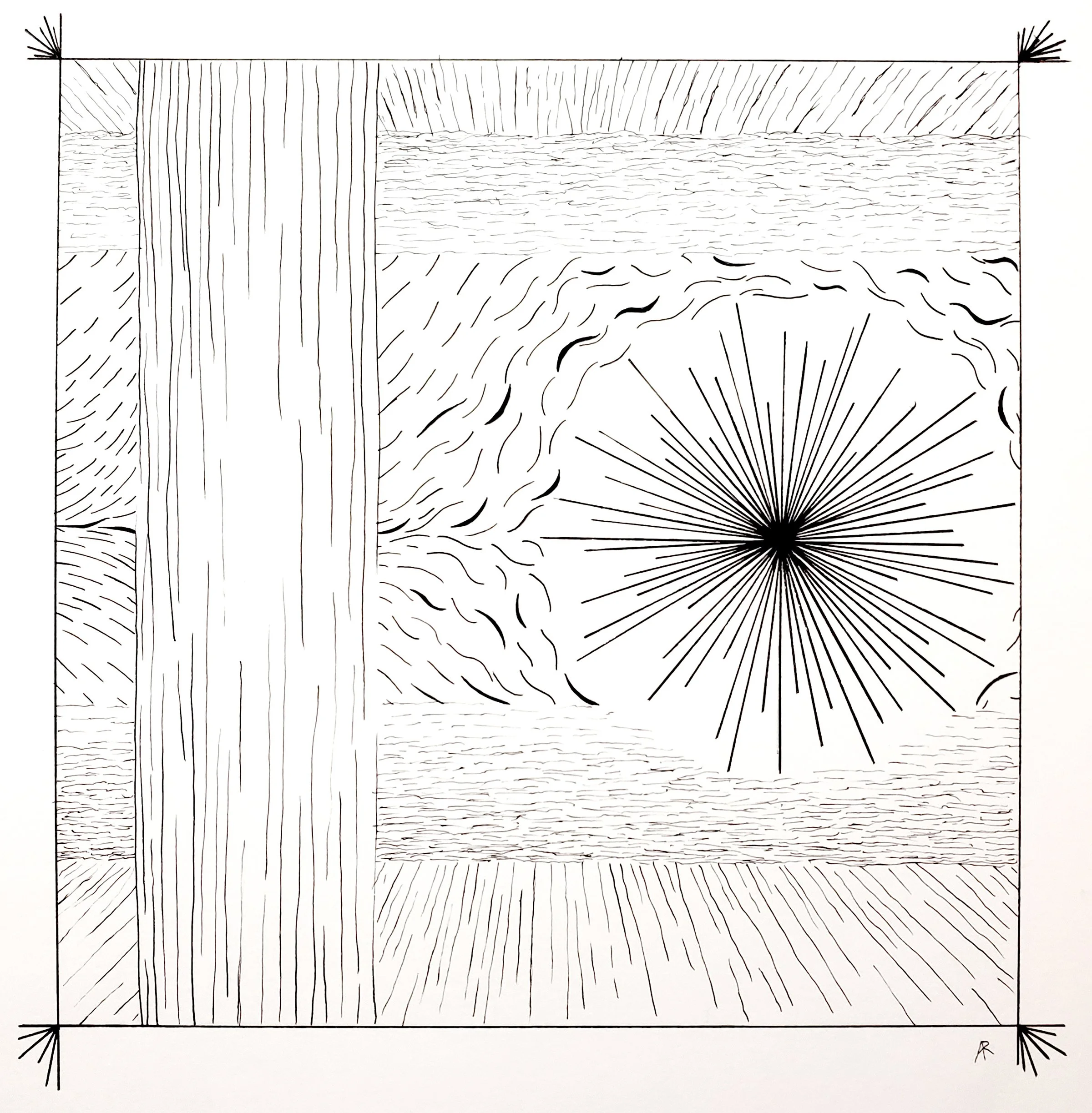 streetlight | 2024 | black fine line pens, pencil, and bristol paper
