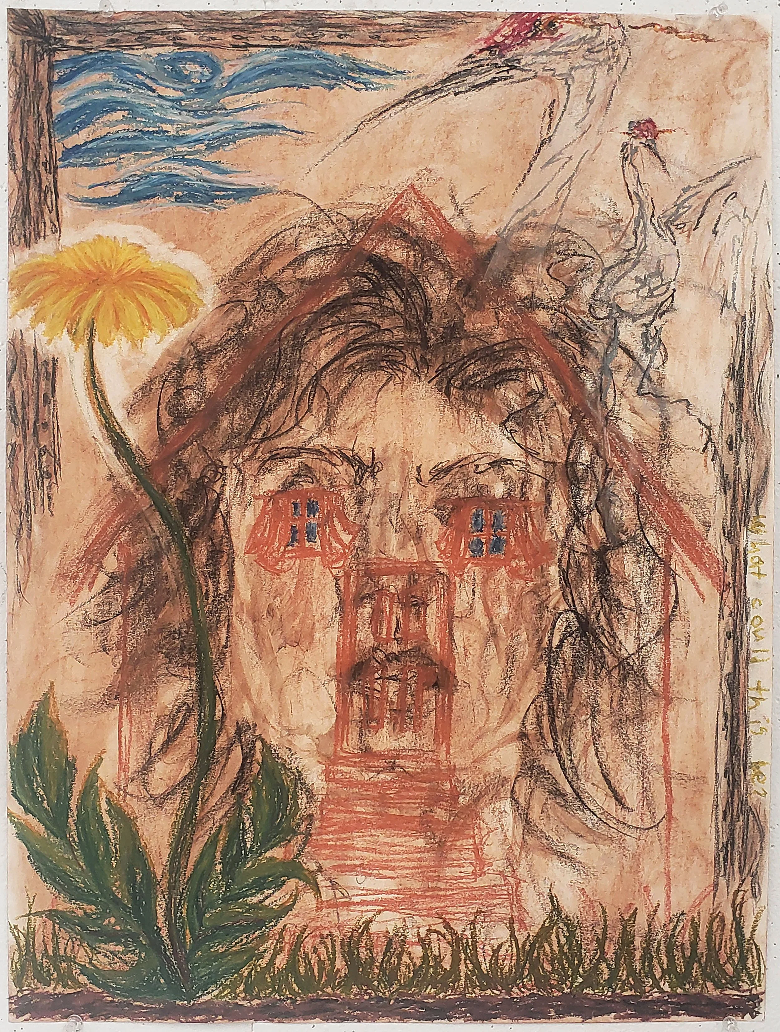 home, misfit, incoherence | 2025 | 18" x 24" | paper, charcoal brown and black, conte, and pastel