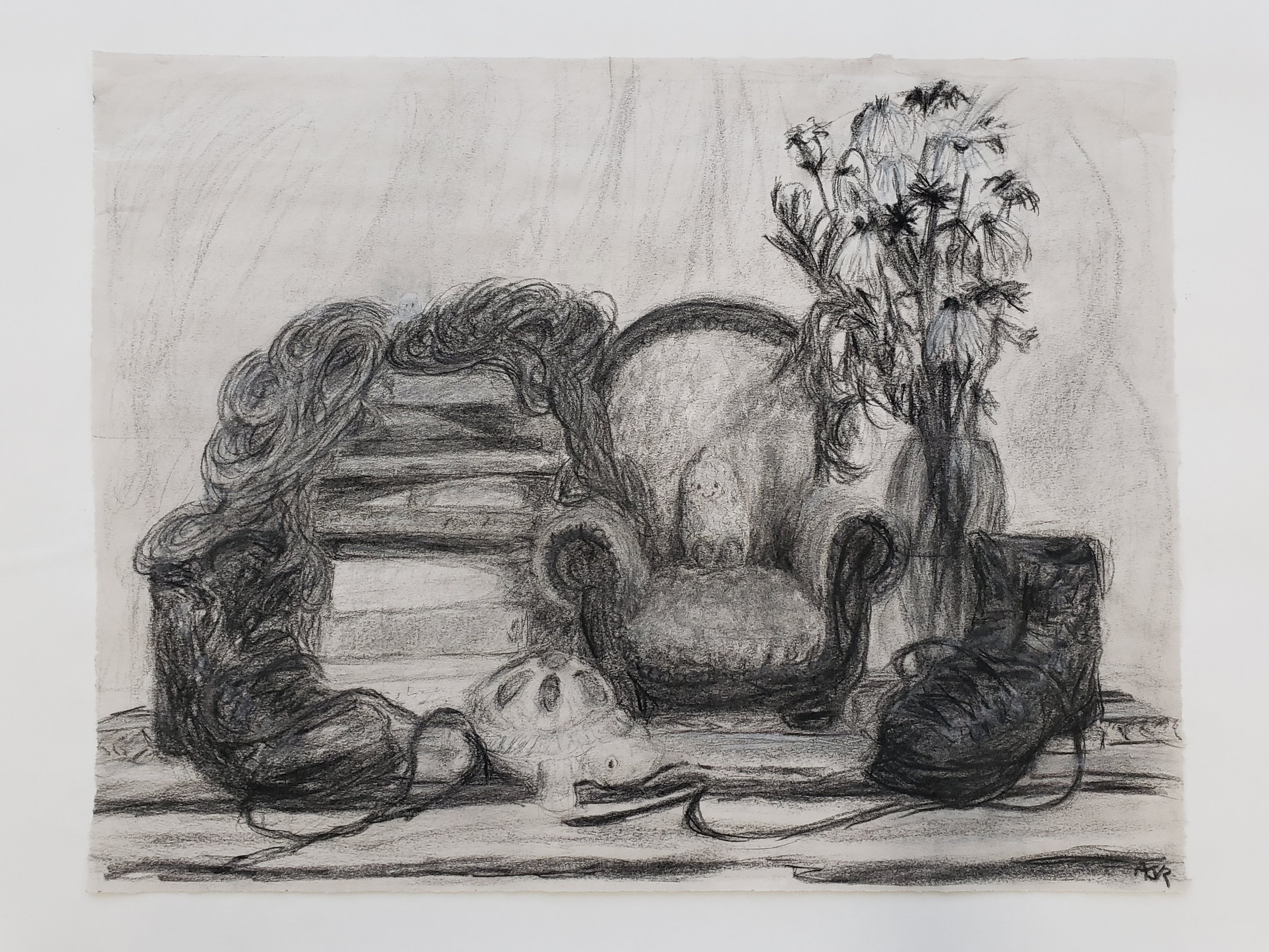 grateful for everything | 22.5" x 17.5" | 2023 | charcoal (black and white) and newsprint paper