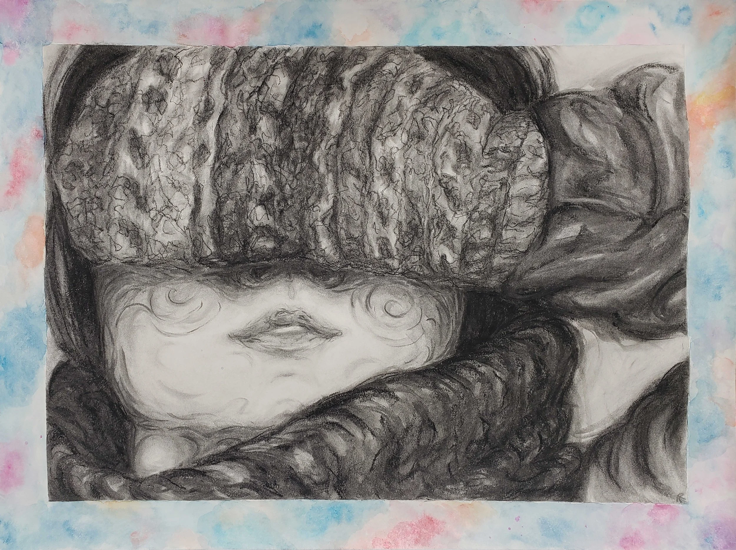 self | 2024 | 18" x 24" | charcoal and watercolor
