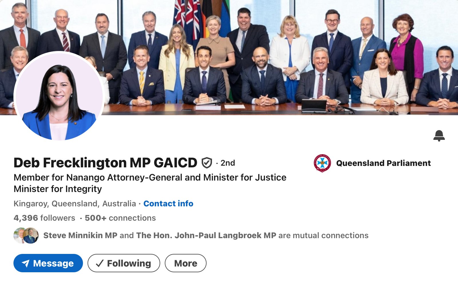 The Queensland DoJ Deb Frecklington