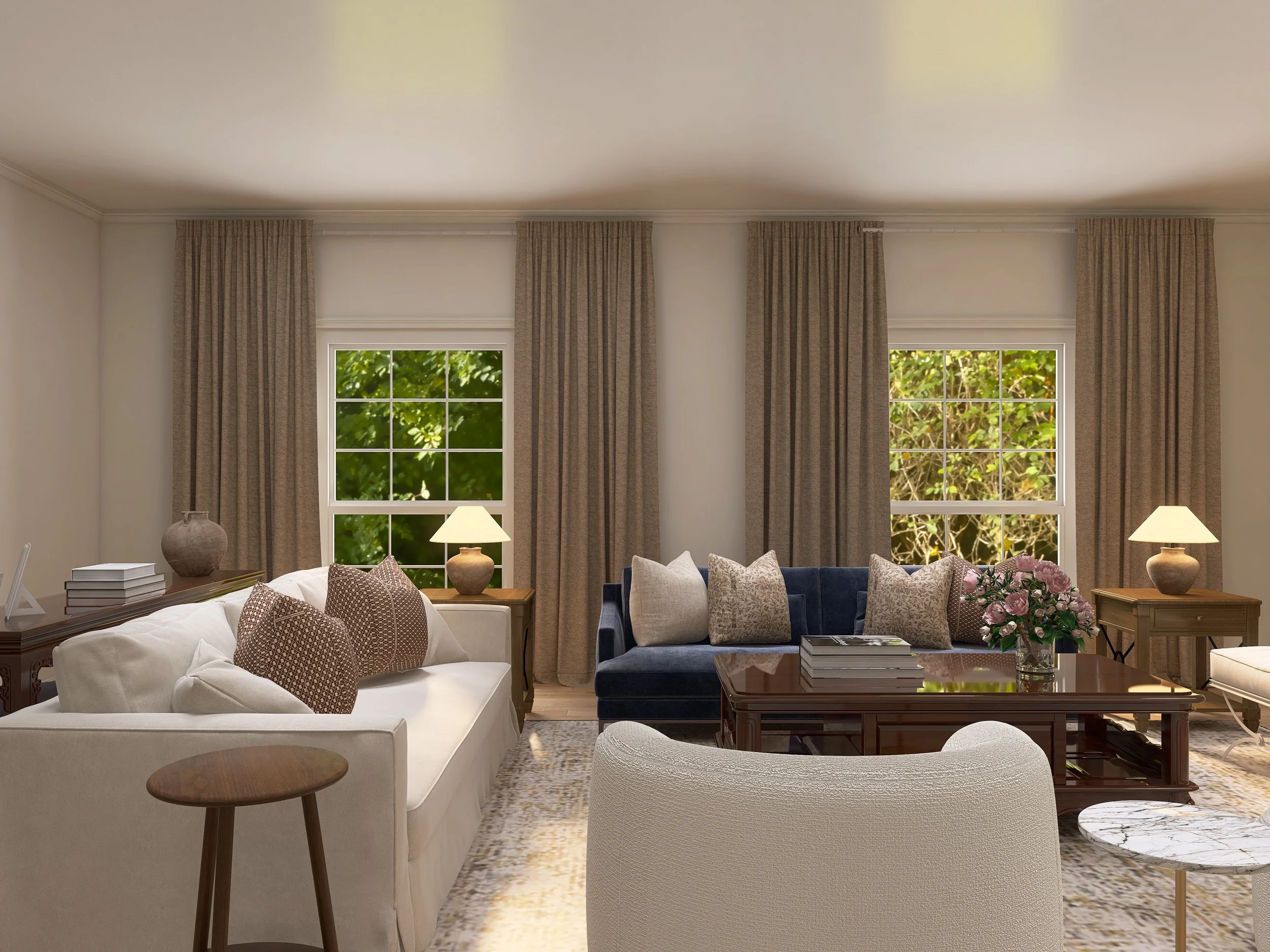 white slipcover sofa and blue velvet sofa.jpg