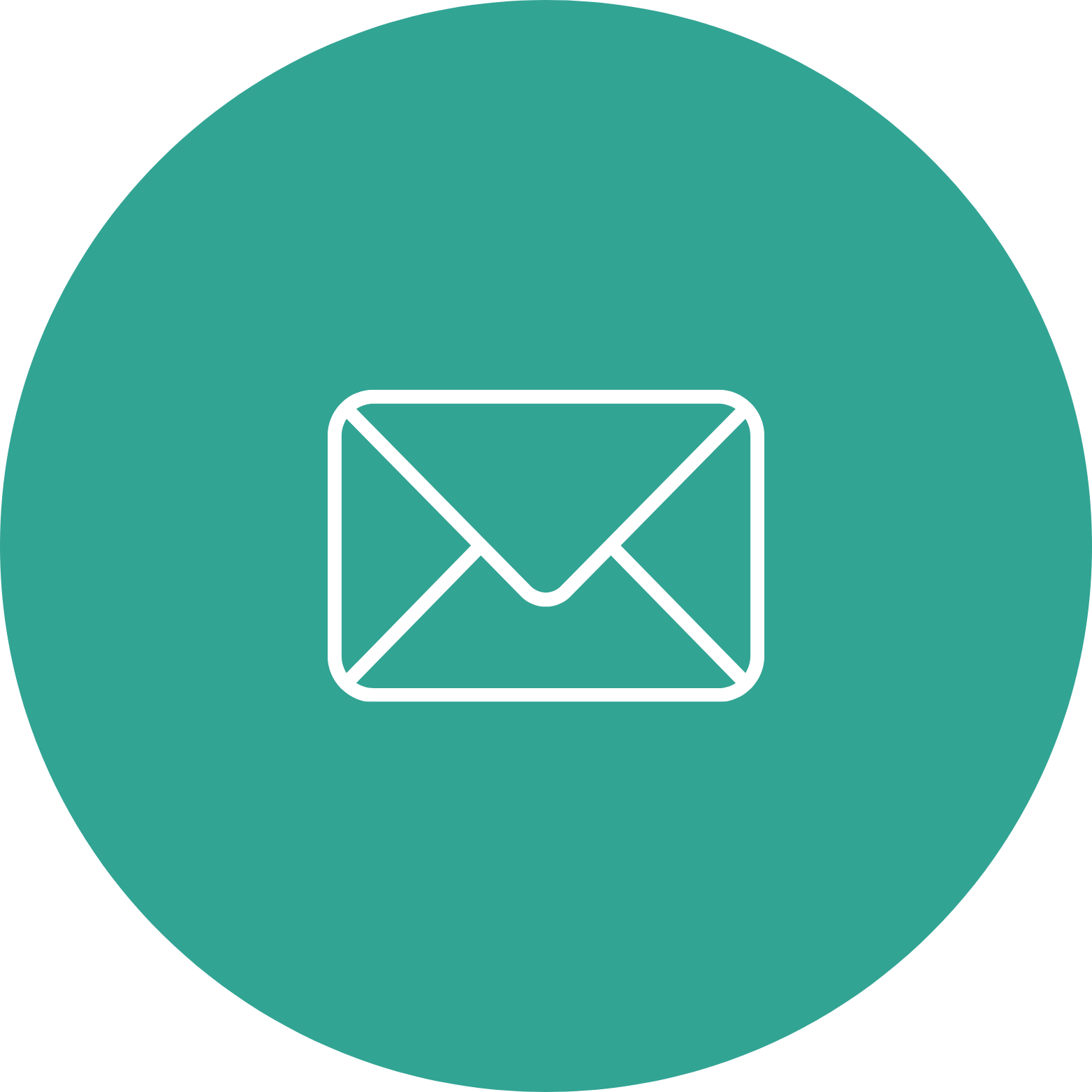 Icon of a white envelope on a teal circular background.