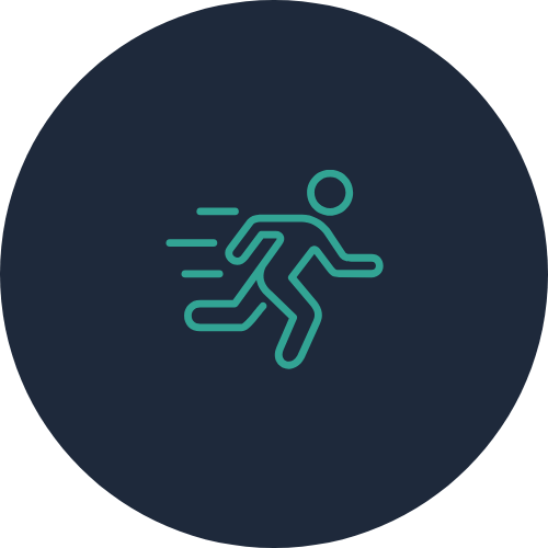 Icon of a person running with motion lines indicating speed.