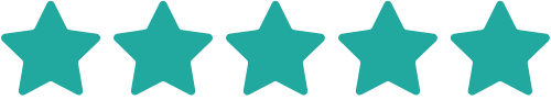 Five teal-colored stars arranged in a row.