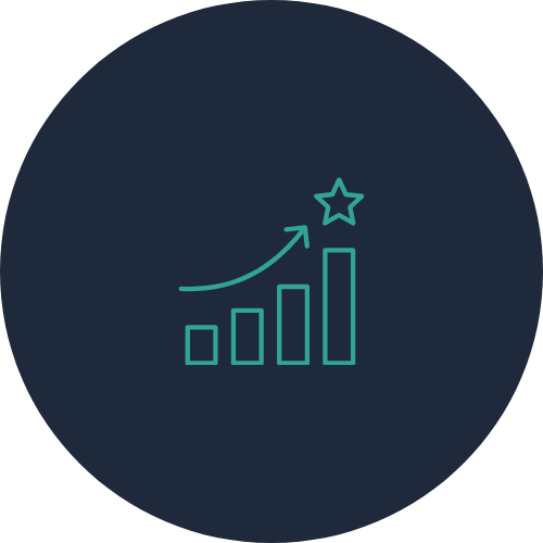 Line graph showing growth with an upward arrow and a star at the peak.