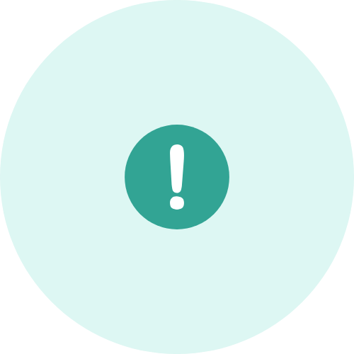A warning icon with a white exclamation mark inside a green circle, set against a light background.