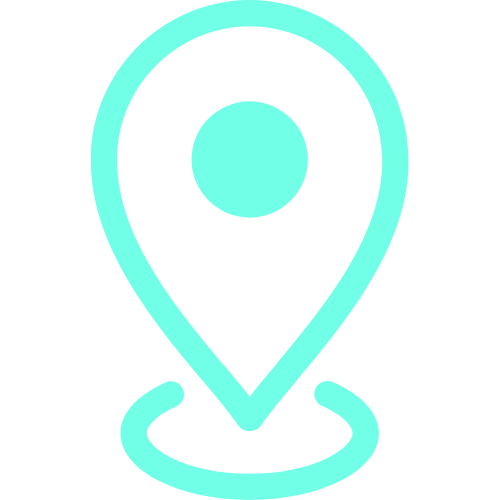 A light blue map location pin icon on a black background.