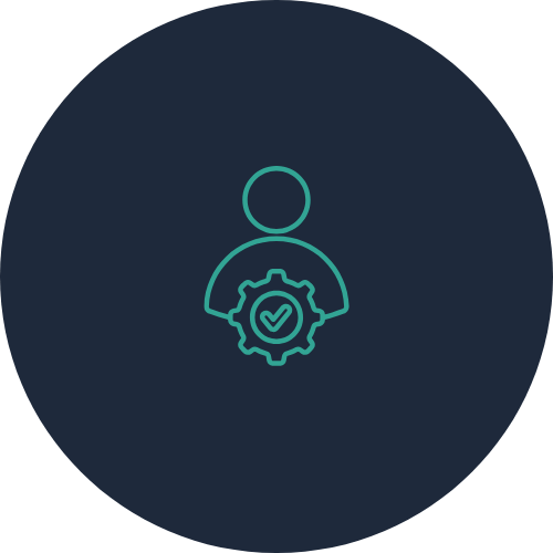 Icon of a person with a gear and checkmark symbol, representing user settings or management.