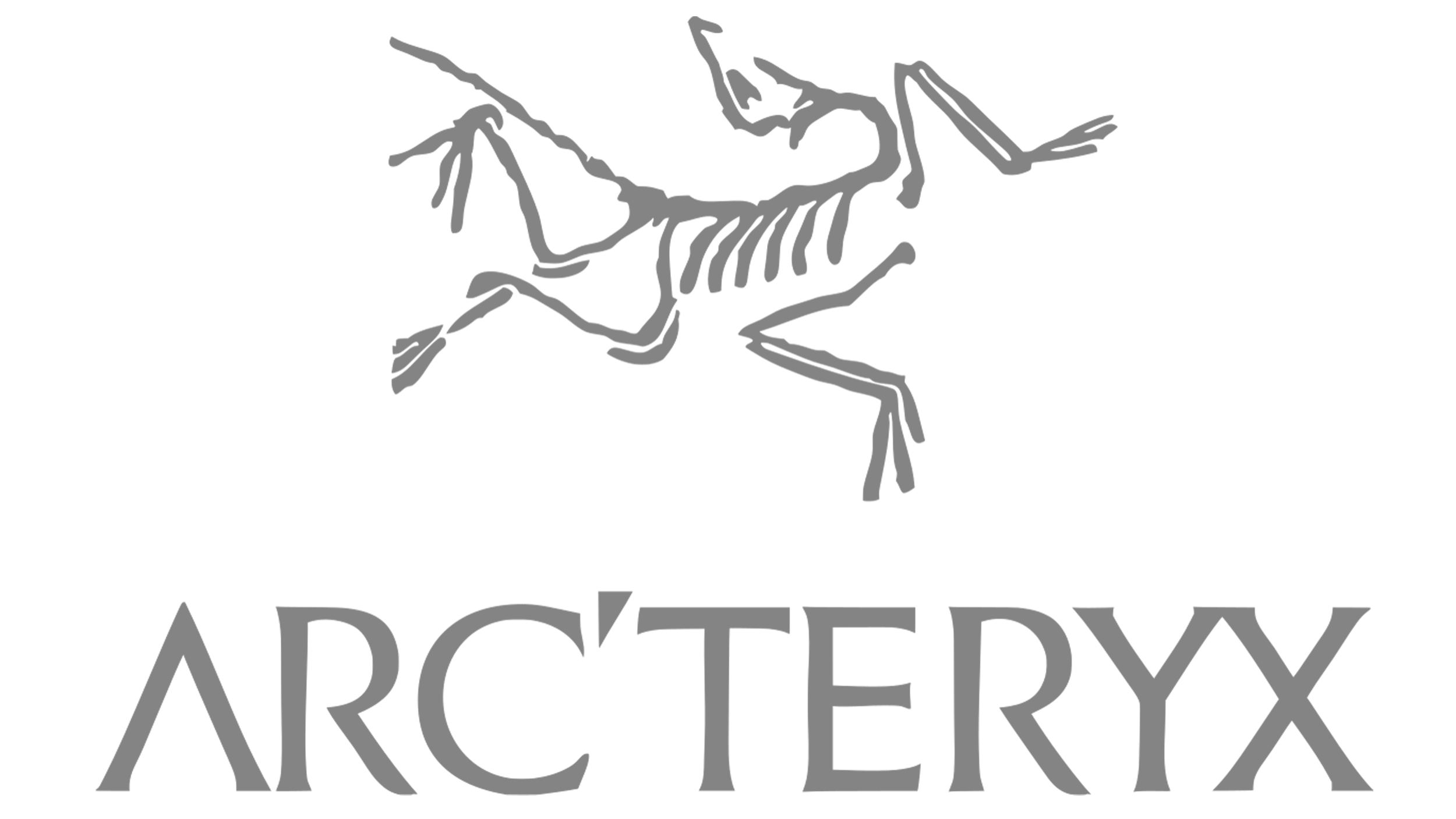 Arcteryx logo with a stylized skeleton of a pterosaur above the brand name.
