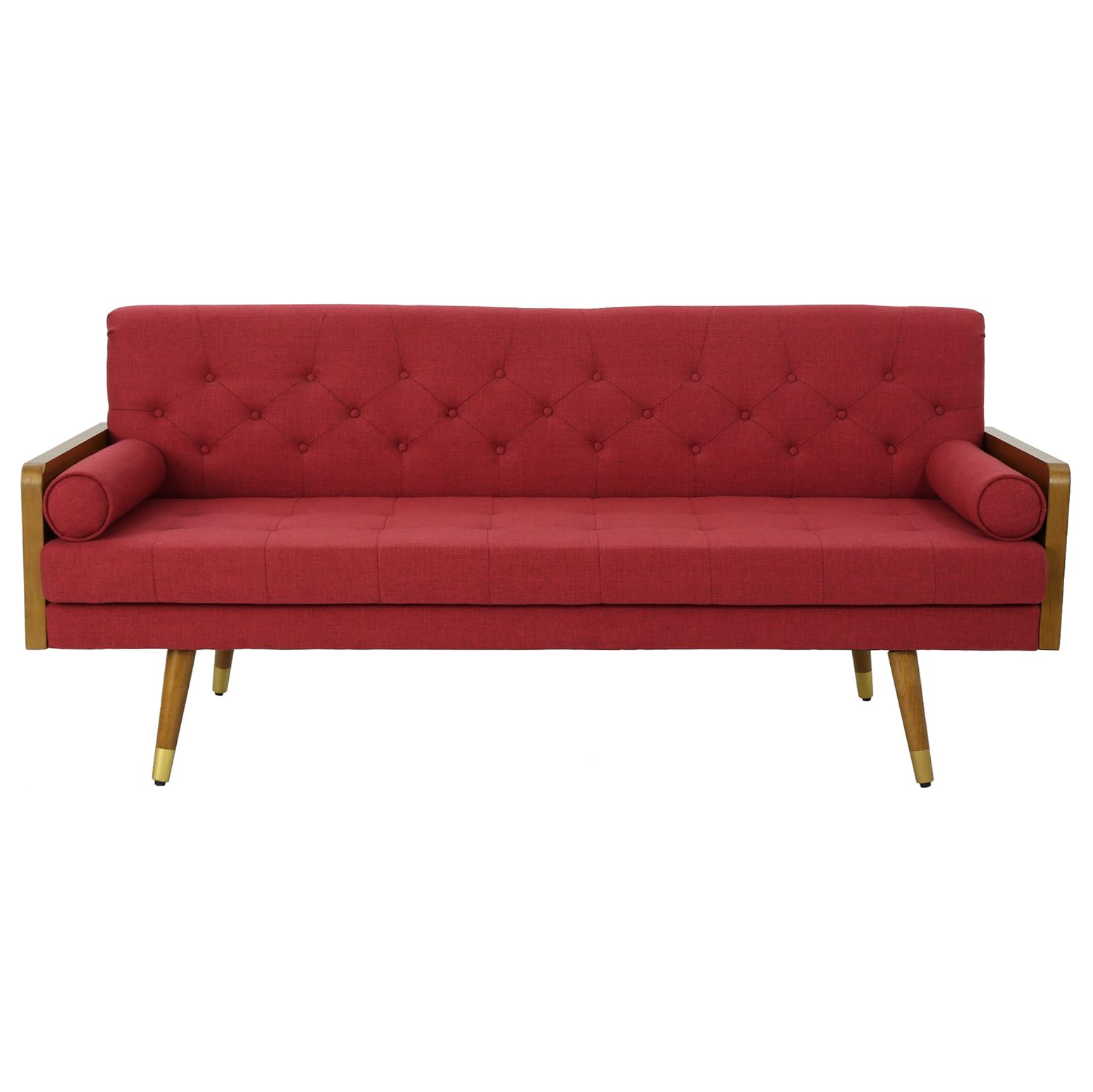 Red Mid Century Modern Tufted Fabric Sofa
