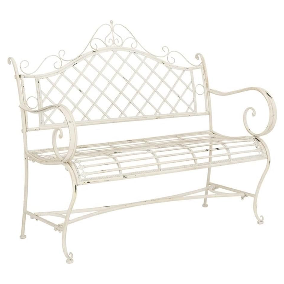 Antique White Iron Garden Bench