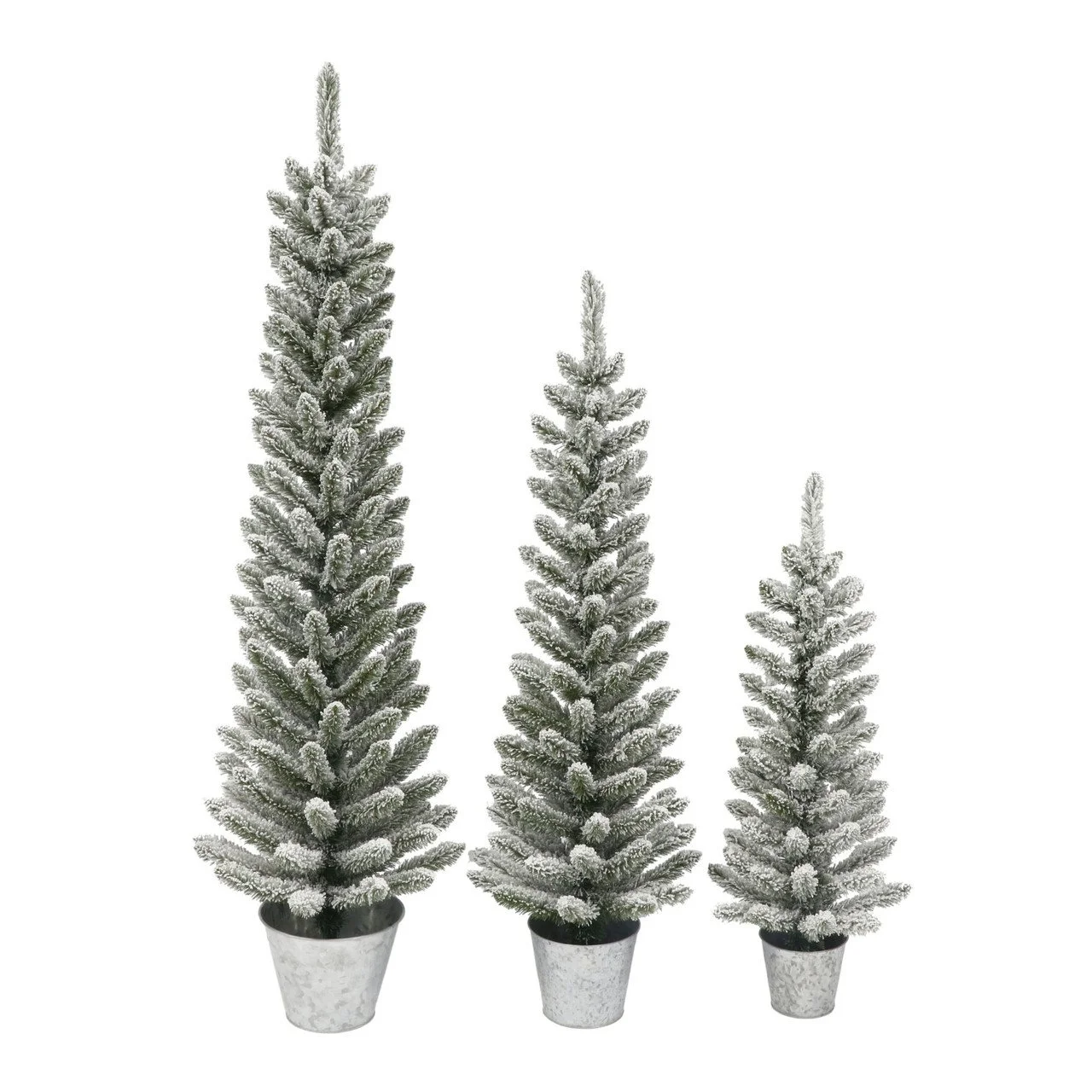 Artificial Potted Flocked Pine Pencil Christmas Tree Set