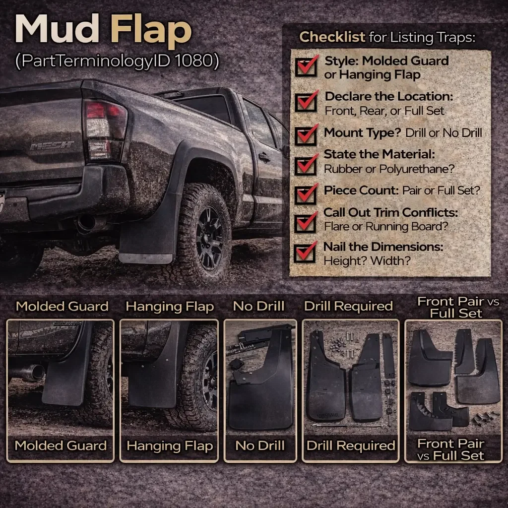 Mud Flap (PartTerminologyID 1080): The Complete Map of Types, Materials, Mounting Methods, and Listing Traps