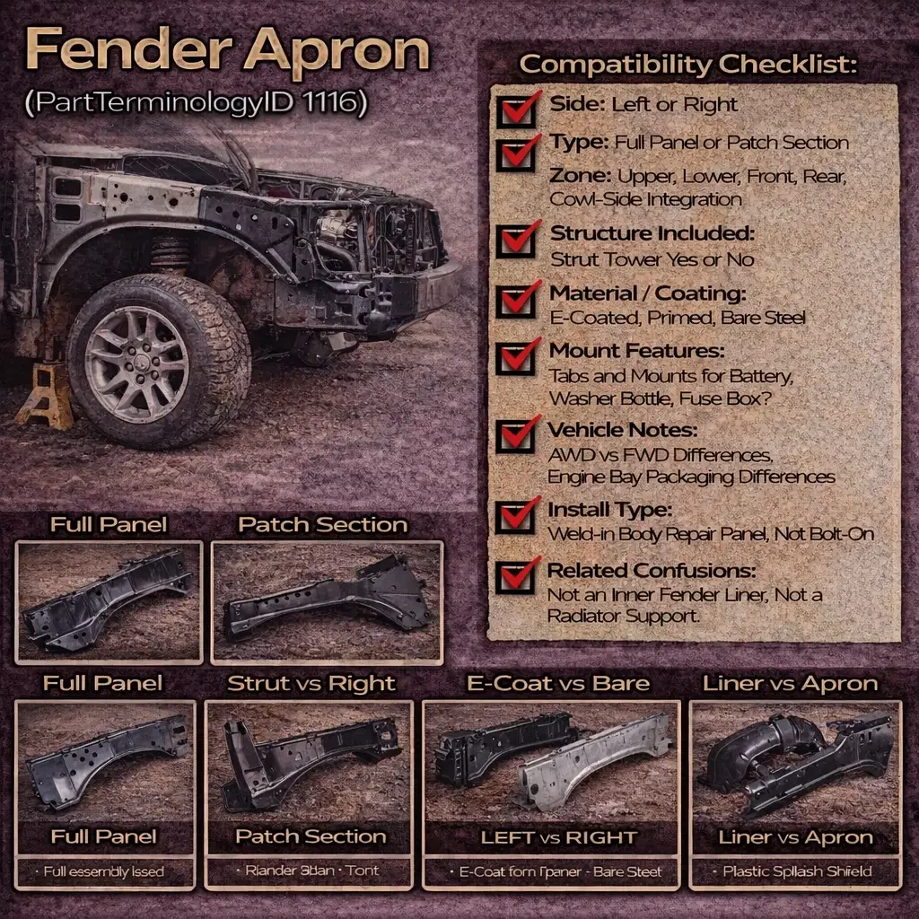 Fender Apron (PartTerminologyID 1116): The Complete Map of Inner Fender Structure, Variants, and Listing Confusion