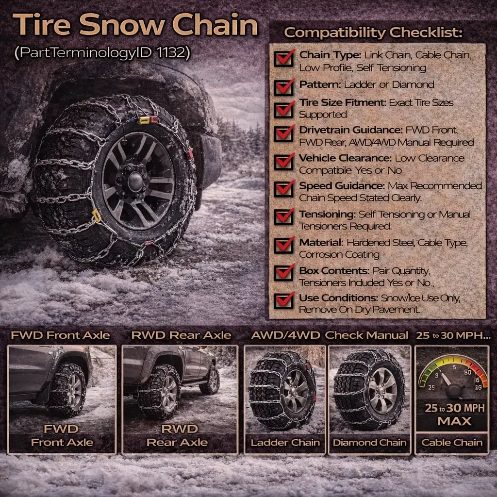 Tire Snow Chain (PartTerminologyID 1132): The Complete Map of Chain Types, 2WD vs 4WD, and Safe Speed