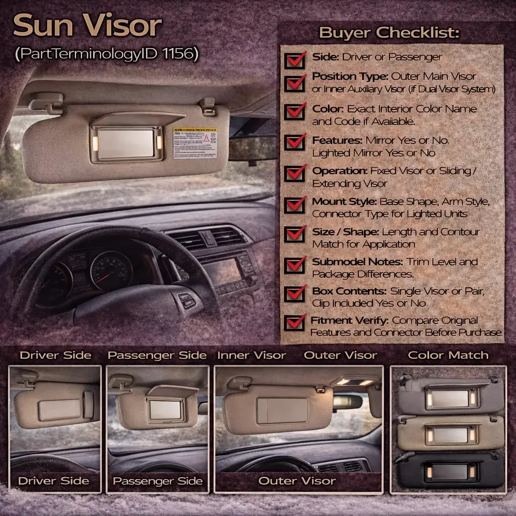 Sun Visor (PartTerminologyID 1156): The Complete Map of Colors, Features, and Fitment Reality
