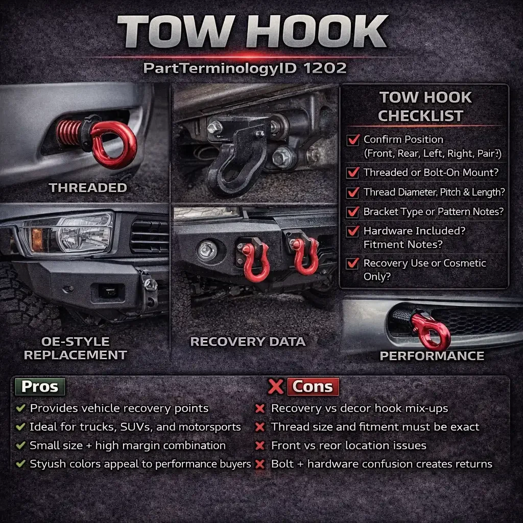 Tow Hook (PartTerminologyID 1202): Recovery Types, Mounting Fitment, and Catalog Safety Checks