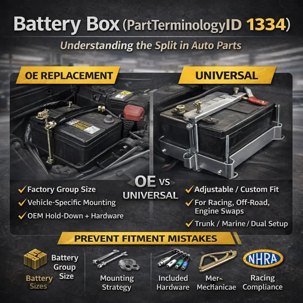 Battery Box (PartTerminologyID 1334): Group Size, Mounting, and the OE-vs-Universal Split That Defines This Category