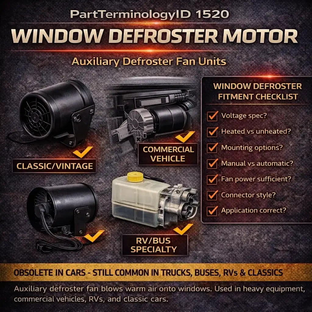 Window Defroster Motor (PartTerminologyID 1520): The Part That Barely Exists in the Modern Aftermarket Because Heated Glass Replaced It Decades Ago