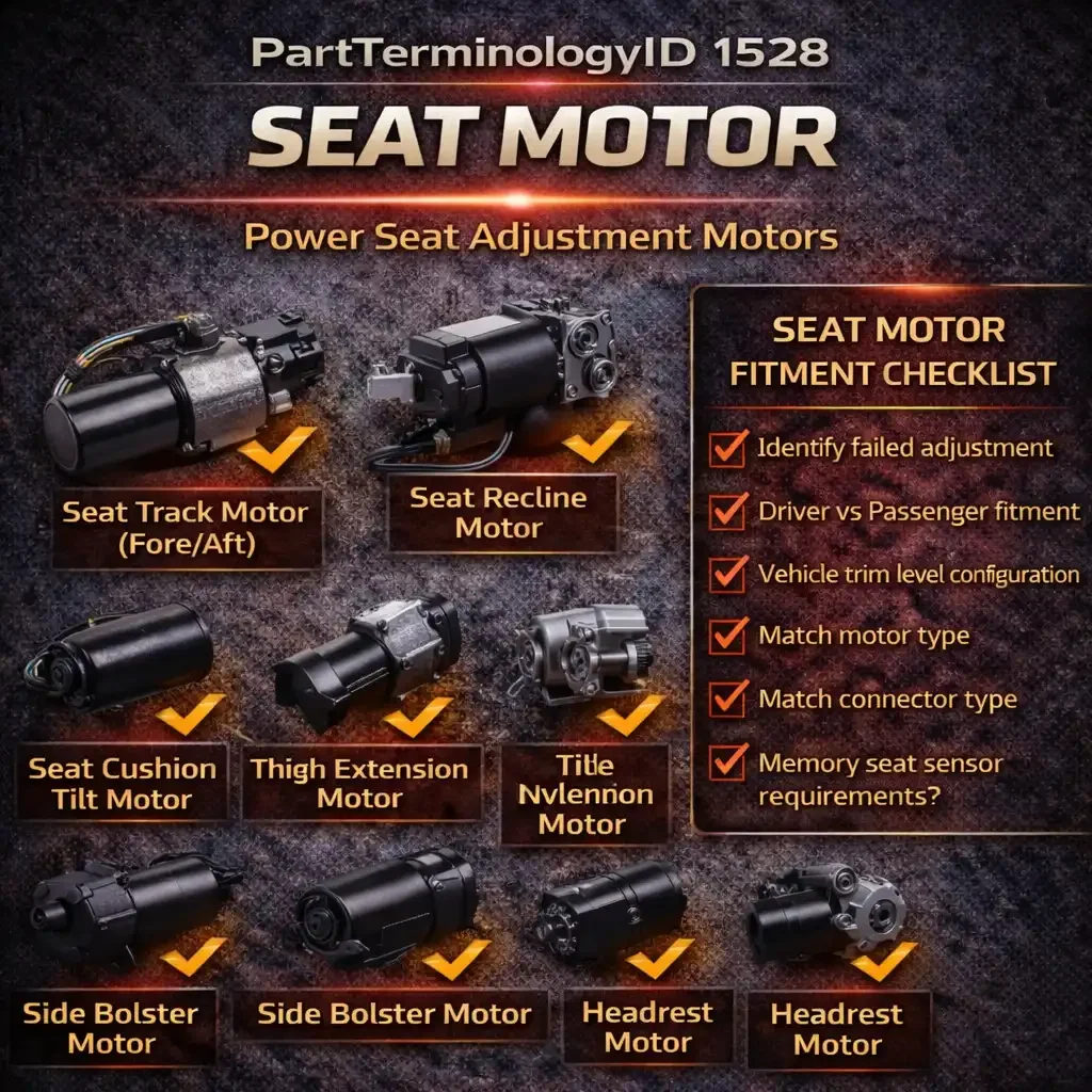 Seat Motor (PartTerminologyID 1528): The Motor You Cannot See That Moves a 50-Pound Seat Six Different Directions and Fails One Direction at a Time