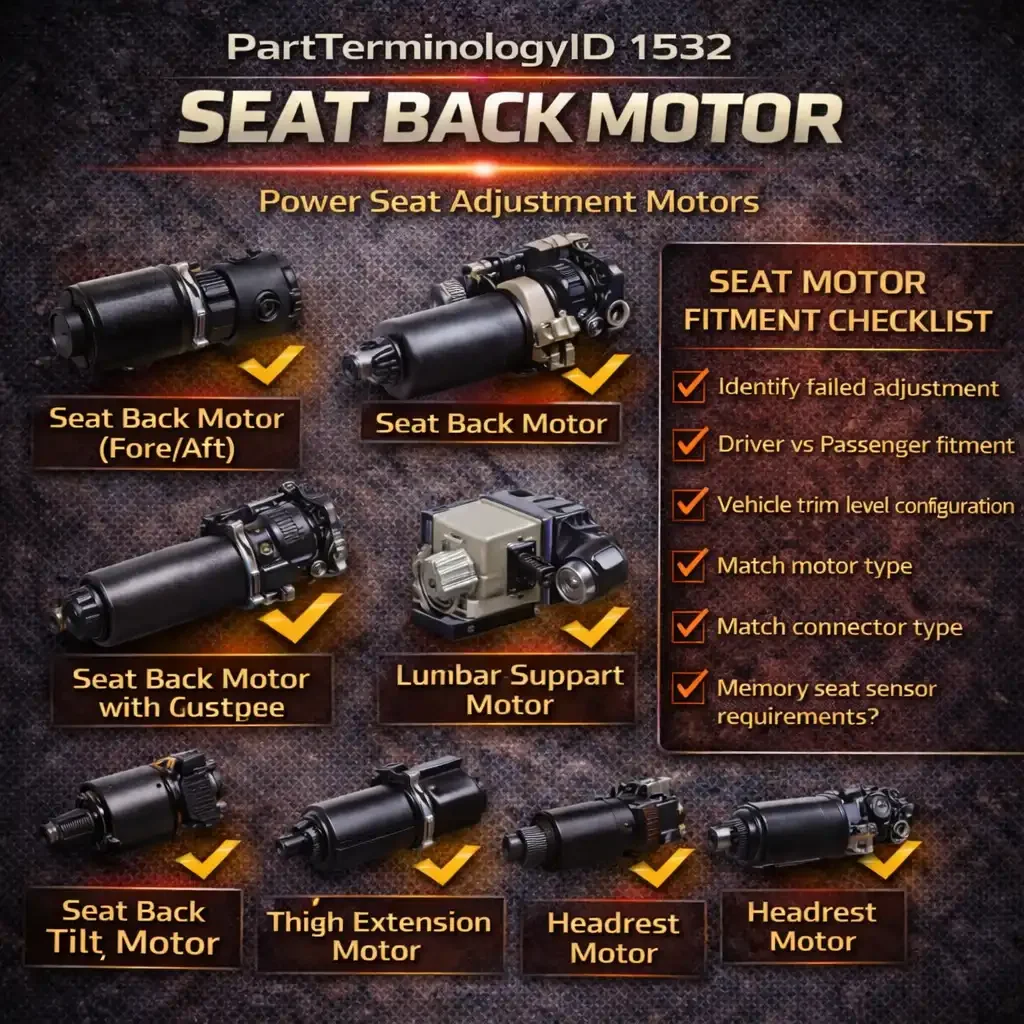 Seat Back Motor (PartTerminologyID 1532): The Recline Motor That Gets Its Own PartTerminologyID Because It Is the Seat Adjustment That Fails the Most and Matters the Most