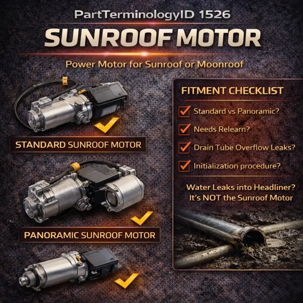 Sunroof Motor (PartTerminologyID 1536): The Motor Buried in the Headliner That Leaks, Jams, and Traps You With a Roof You Cannot Close