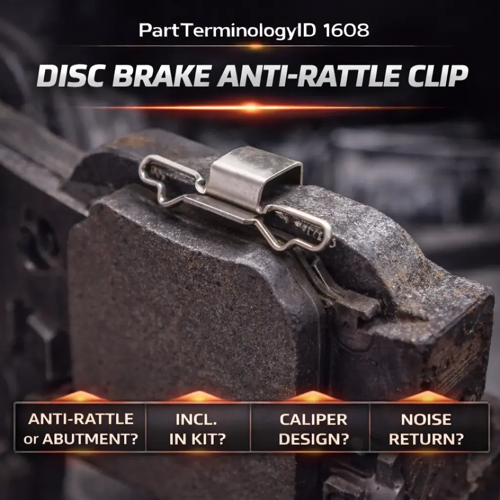 Disc Brake Anti-Rattle Clip (PartTerminologyID 1608): The Small Spring Steel Clip That Prevents Brake Pad Noise and Gets Called Six Different Names Across the Industry
