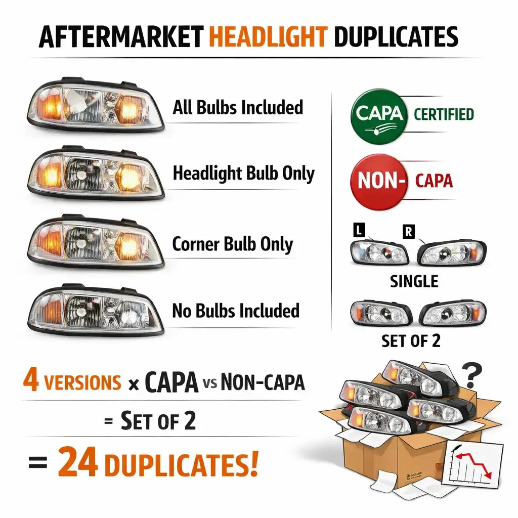 Aftermarket Headlight Duplicates: The Bulb-Inclusion Trap That Bloats SKU Count and Kills Sales